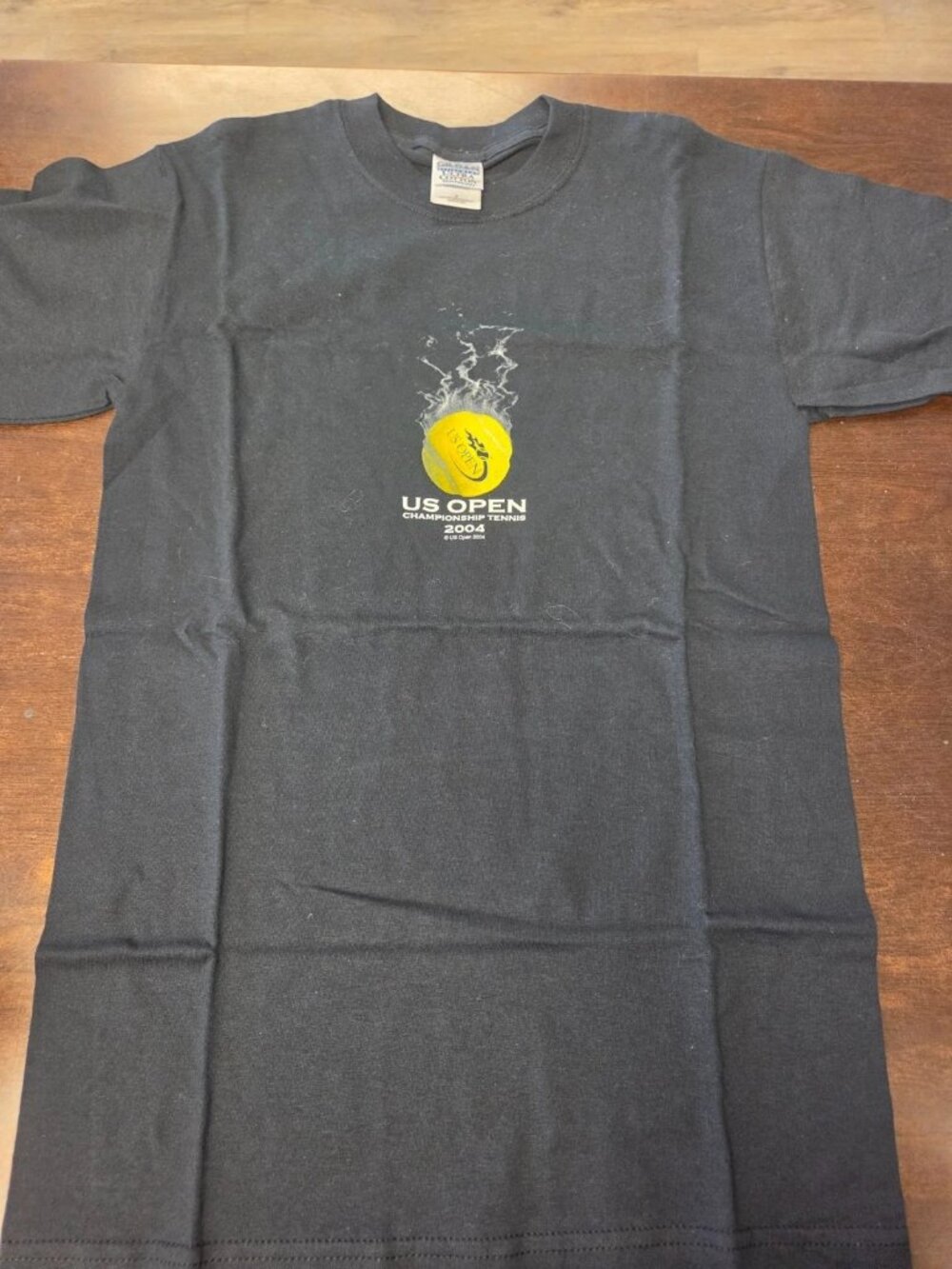 Vintage 2004 US Open Championship Tennis black graphic t-shirt flaming #0118